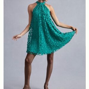 NWT $190 Eva Franco By Anthropologie 3D Flowers Faux Halter Dress